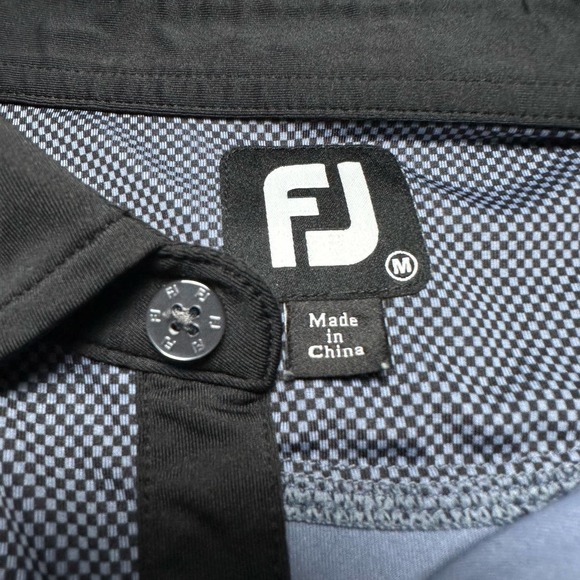 FootJoy | Men | Black Gray Micro Check Golf Performance Polo Shirt | Medium - Picture 7 of 9